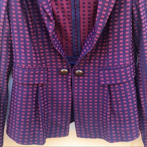 Modcloth Womens small Navy & Maroon Grid Print Bow Back dressy Casual blazer - Picture 4 of 8